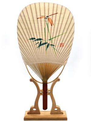 Abanico japonés - Uchiwa - Madera y papel - Libélula en bambú