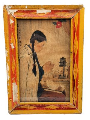 Alte chinesische Holzrahmen - Malerei - Chinesischer Teenager