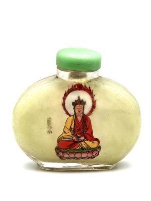 Alte Glas Schnupftabakflasche Bodhisattva