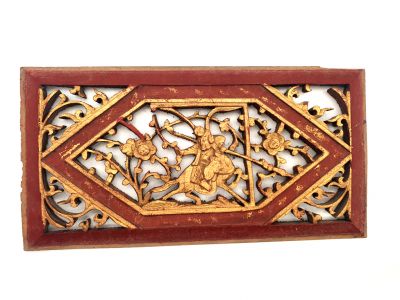 Alte Holztafel - Qing-Dynastie - Der Reiter in den Kirschbäumen