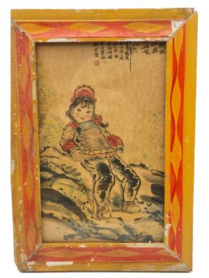 Antiguo marco de madera chino - Pintura - La mujer