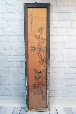 Antiguo marco de madera chino - Pintura - La mujer en el bosque