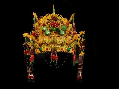 Antiguo Sombrero de teatro dorado - Emperador y Emperatriz - El Fénix Verde - Emperatriz Qing