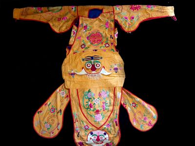 Antiguo teatro traje chino Amarillo - Dragón gracioso