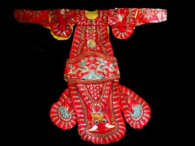 Antiguo teatro traje chino Rojo - Dragones dobles
