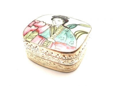 Asiatische Box Metall und Porzellan Frau