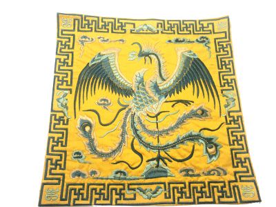 Bordado Chino - Cuadrado Ancestro - Emblema - Oro - ave del paraíso