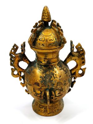 Caja de Bronce China - Doble dragón de oro