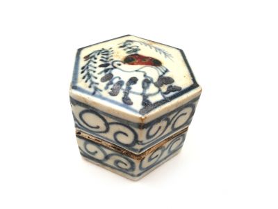 Caja pequeña de porcelana china - Hexagonal - Pájaro