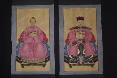 Chinesische Ahnenportraits Qing Dynastie Rosa
