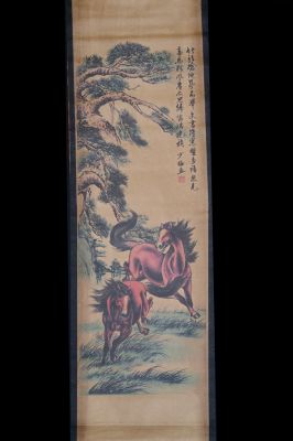 Chinesische Gemälde Kakemono Der Baum und die Pferde