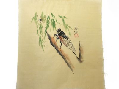 Chinesische Malerei auf Seide zum Rahmen - Das Insekt am Baum