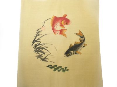Chinesische Malerei auf Seide zum Rahmen - Der rote Fisch und der Fisch