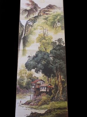 Chinesische Malerei - Stickerei auf Seide - Landschaft - Der Berg mit Wasserfällen