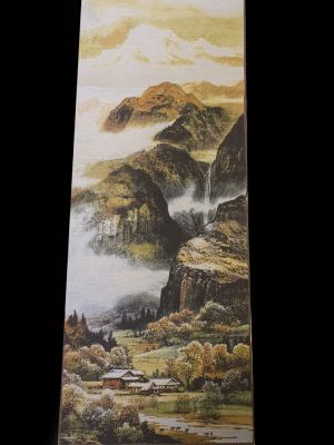 Chinesische Malerei - Stickerei auf Seide - Landschaft - Dorf am Berg