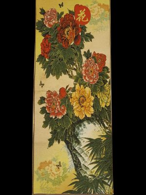 Chinesische Malerei - Stickerei auf Seide - Landschaft - Schmetterlinge und Blumen