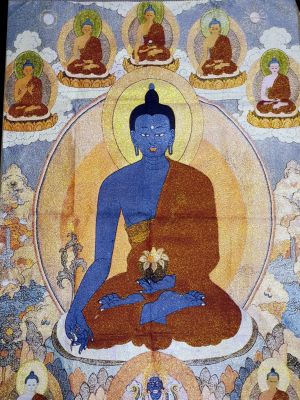 Chinesische Malerei - Stickerei auf Seide - Thangka - Akshobhya - Blauer Buddha