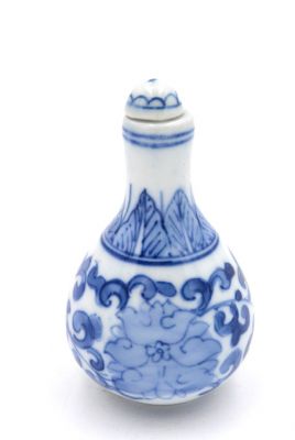 Chinesische Porzellan Schnupftabakflasche - Weiß und Blau - Blume 4