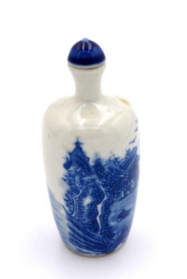 Chinesische Porzellan Schnupftabakflasche - Weiß und Blau - Landschaft 4