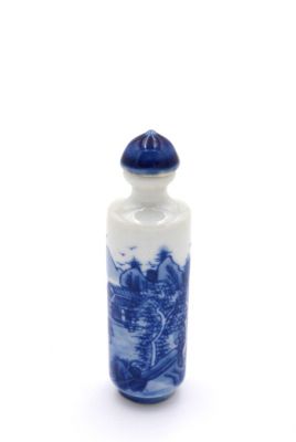 Chinesische Porzellan Schnupftabakflasche - Weiß und Blau - Landschaft 7