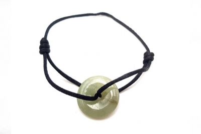 Chinesisches Pi-Armband - Jade - Dinh Van Style - Grüne Scheibe / schwarzes Kabel