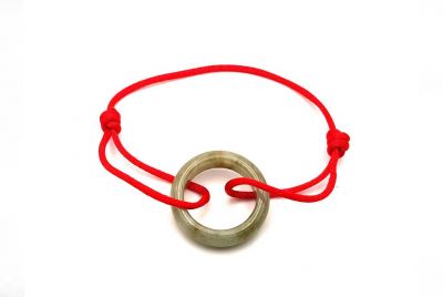 Chinesisches Pi-Armband - Jade - Dinh Van Style - Grüner Kreis / Rote Schnur