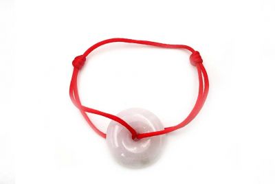 Chinesisches Pi-Armband - Jade - Dinh Van Style - Weiße Scheibe / Rote Schnur