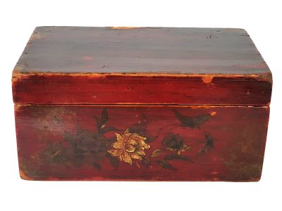 cofre chino antiguo de madera - Arcón Chino - mariposa y flores