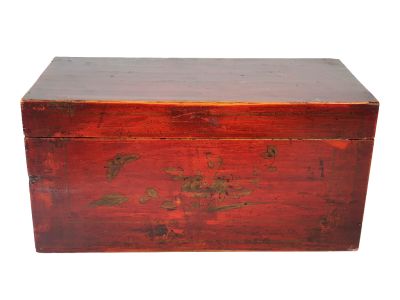 cofre chino antiguo de madera - Arcón Chino - Rojo oscuro - Mariposas y Flores