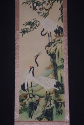 Pinturas Chinas en pergamino Grúa
