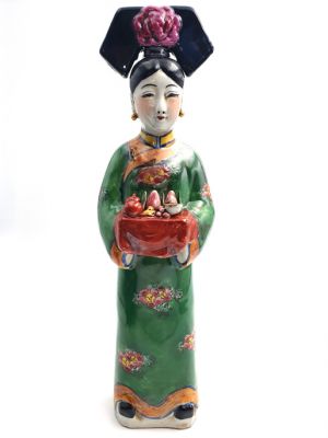 Estatua emperatriz policromada - Verde - Canasta de frutas