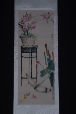 Pintura china Acuarela sobre Seda El jardín