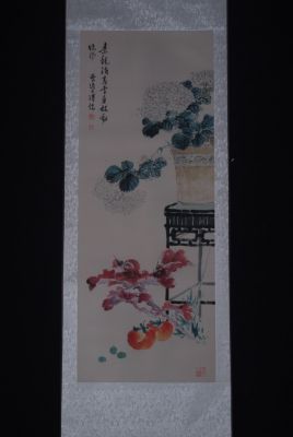Pintura china Acuarela sobre Seda Hortensia