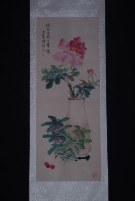 Pintura china Acuarela sobre Seda Peonía