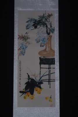 Pintura china Acuarela sobre Seda Ramo de flores