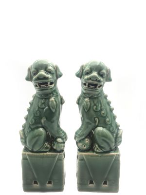 Perros de Fu de porcelana Celadon Verde