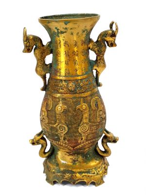Jarrón chino en bronce dorado - animales míticos