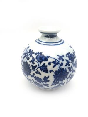 jarron pequeño de porcelana china - Blanco y Azul - Flor 3