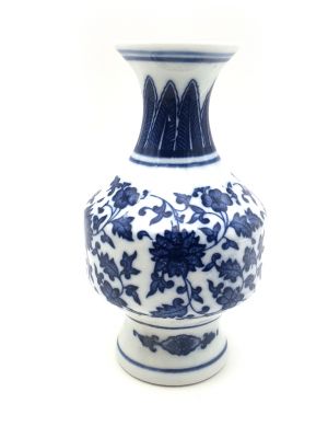 jarron pequeño de porcelana china - Blanco y Azul - Flor 4
