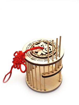 Jaula de grillo chino - Para uso diario - Bambú - Redondo - Carácter chino de la felicidad.