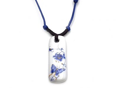 Joyería Cerámica Colección Blanco y Azul - Collar - China - Flor y mariposa