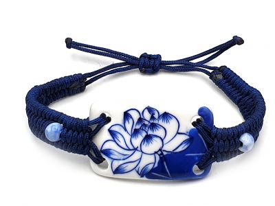 Joyería Cerámica Colección Blanco y Azul - Pulsera - China - Flor de loto grande