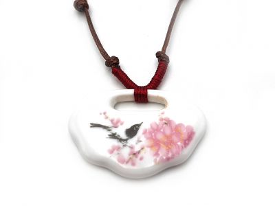 Joyería Cerámica Colección de flores chinas - Collar - Pájaro en un cerezo