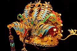 Antiguos sombreros de teatro dorados chinos - Piedra semipreciosa