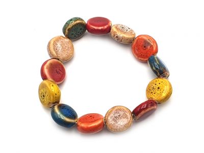 Keramik- / Porzellanschmuck - Kleines Armband - Mehrfarbige flache Kreise