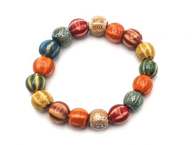 Keramik- / Porzellanschmuck - Kleines Armband - Mehrfarbige gedrehte runde Perlen