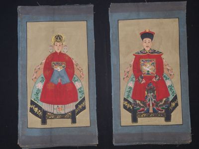 Kleine Ahnenpaare und Kaiser Chinesische Malerei Rot