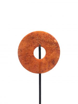 Kleine chinesische Bi-Scheibe 10 cm mit Metallständer - Orange Rot