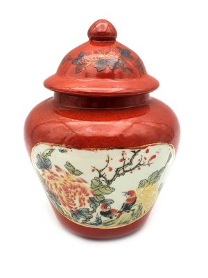 Kleine Chinesische Vase Porzellan - Farbig - Die zwei Vögel auf einem Ast - Pfingstrose