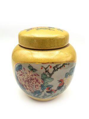 Kleine Chinesische Vase Porzellan - Farbig - Gelb - Zwei Vögel auf dem Baum